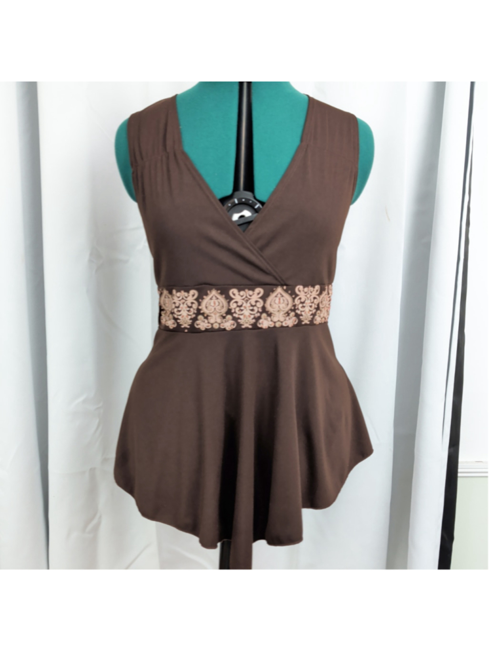 Vintage USA Made Brown Embellished Baby Doll Top